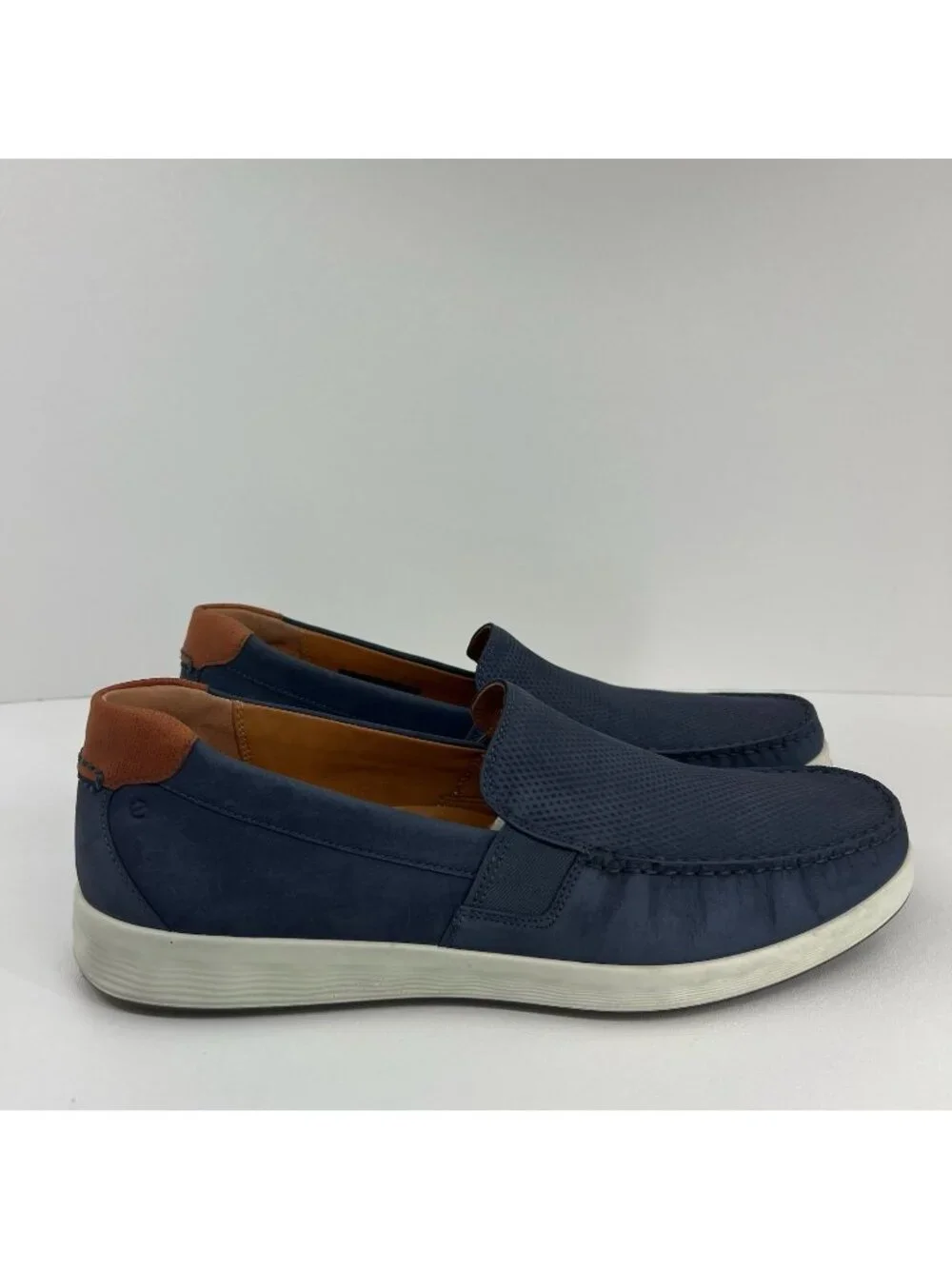 ECCO S Lite Moc Driving Shoes Mens US 13 Nubuck Leather Slip On Loafers Navy